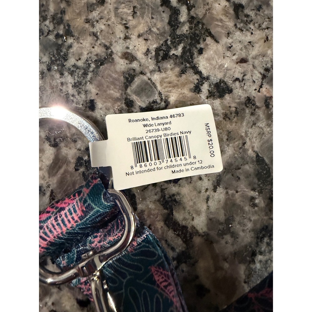 Vera Bradley Wide Lanyard Brilliant Canopy Birdies Pink Parrot 26739-U80 NWT - Picture 2 of 3